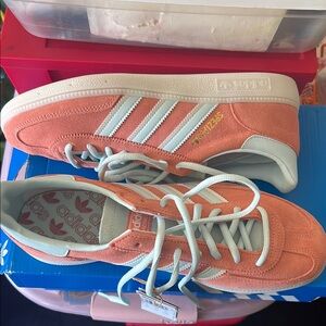 Adidas Gazelle Coral and White Sneakers